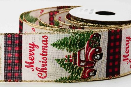 Red Vintage Trucks, Trees with Gifts Ribbon_KF6679G-2_Beige